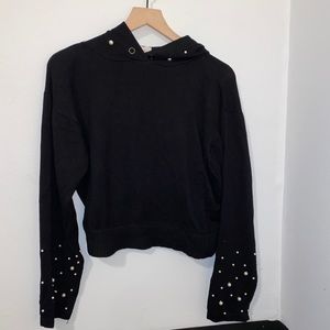 pearl detailed back hooded sweatshirt